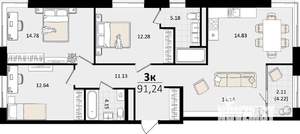 3-к квартира, вторичка, 91м2, 3/17 этаж