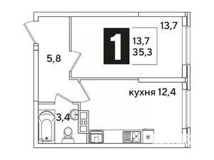 1-к квартира, вторичка, 35м2, 6/16 этаж