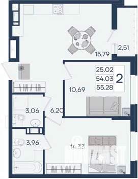 2-к квартира, вторичка, 55м2, 5/18 этаж