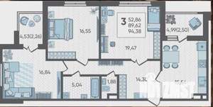 3-к квартира, вторичка, 94м2, 11/19 этаж