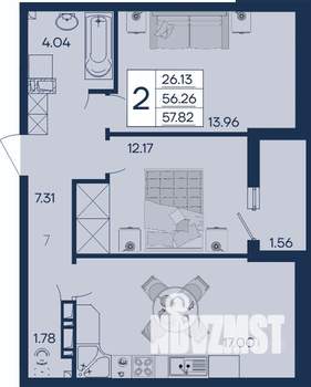 2-к квартира, вторичка, 58м2, 3/18 этаж