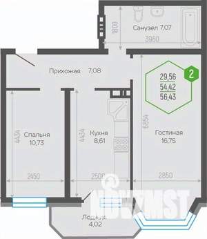 2-к квартира, вторичка, 56м2, 14/19 этаж