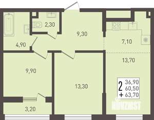 2-к квартира, вторичка, 64м2, 1/8 этаж