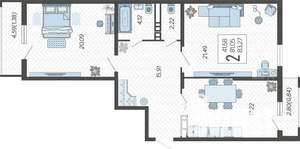 2-к квартира, вторичка, 82м2, 5/22 этаж