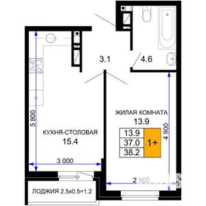 1-к квартира, вторичка, 38м2, 7/16 этаж