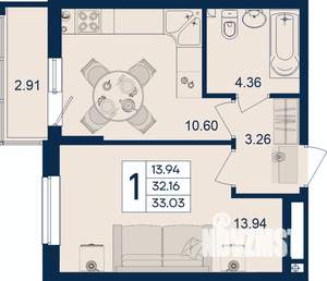 1-к квартира, вторичка, 33м2, 2/18 этаж