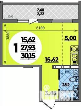Студия квартира, вторичка, 30м2, 2/16 этаж