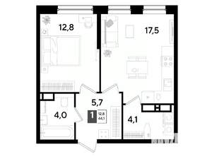 1-к квартира, вторичка, 44м2, 14/16 этаж