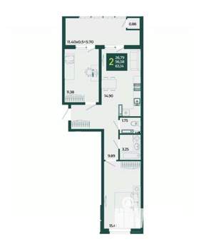 2-к квартира, вторичка, 63м2, 11/18 этаж