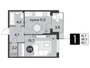 1-к квартира, вторичка, 42м2, 2/9 этаж