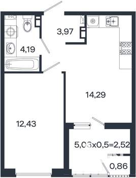 1-к квартира, вторичка, 38м2, 3/18 этаж