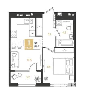 1-к квартира, вторичка, 37м2, 2/9 этаж