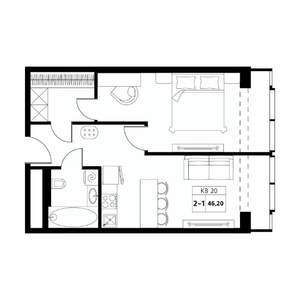 2-к квартира, строящийся дом, 46м2, 10/19 этаж