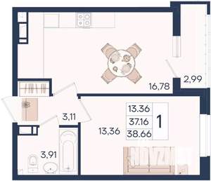 1-к квартира, вторичка, 39м2, 3/18 этаж