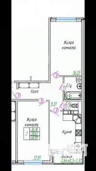 2-к квартира, вторичка, 60м2, 15/16 этаж