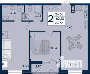 2-к квартира, вторичка, 64м2, 5/18 этаж