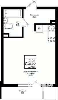 Студия квартира, вторичка, 31м2, 8/10 этаж