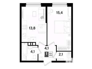 1-к квартира, вторичка, 40м2, 6/16 этаж