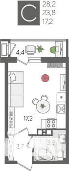 Студия квартира, вторичка, 28м2, 3/24 этаж