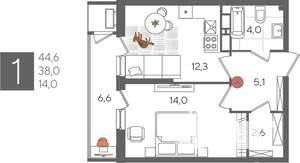 1-к квартира, вторичка, 45м2, 24/24 этаж