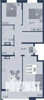 3-к квартира, вторичка, 77м2, 13/18 этаж