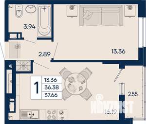 1-к квартира, вторичка, 38м2, 8/18 этаж