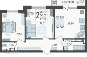 2-к квартира, вторичка, 58м2, 8/16 этаж