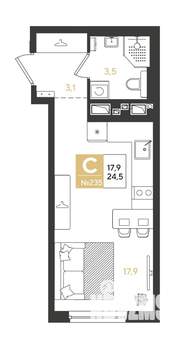 Студия квартира, строящийся дом, 25м2, 3/18 этаж