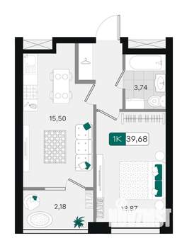 1-к квартира, вторичка, 40м2, 3/18 этаж