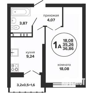 1-к квартира, вторичка, 37м2, 12/24 этаж
