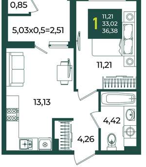1-к квартира, вторичка, 36м2, 2/18 этаж