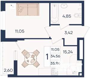1-к квартира, вторичка, 36м2, 2/18 этаж