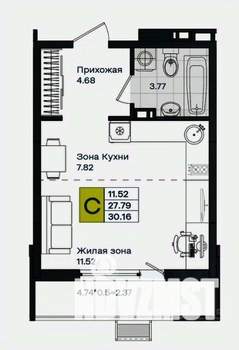 Студия квартира, вторичка, 30м2, 2/9 этаж