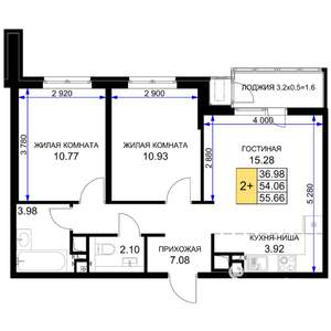 2-к квартира, вторичка, 57м2, 3/16 этаж