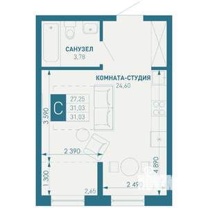 Студия квартира, строящийся дом, 31м2, 18/18 этаж