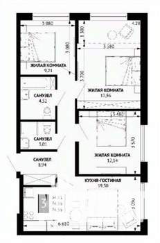 3-к квартира, вторичка, 73м2, 3/16 этаж