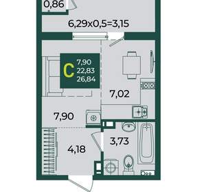 Студия квартира, вторичка, 27м2, 5/18 этаж