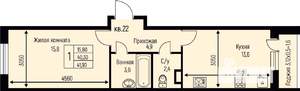 1-к квартира, строящийся дом, 42м2, 1/3 этаж