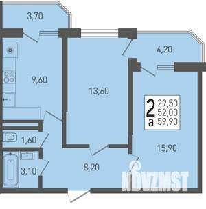 2-к квартира, строящийся дом, 60м2, 20/22 этаж
