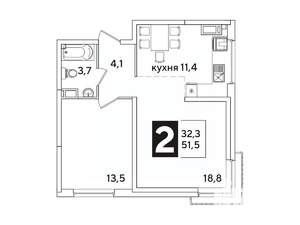 2-к квартира, вторичка, 52м2, 10/16 этаж