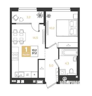 1-к квартира, вторичка, 37м2, 2/9 этаж