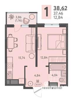1-к квартира, вторичка, 39м2, 10/18 этаж