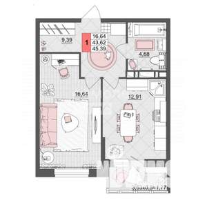 1-к квартира, вторичка, 42м2, 5/18 этаж