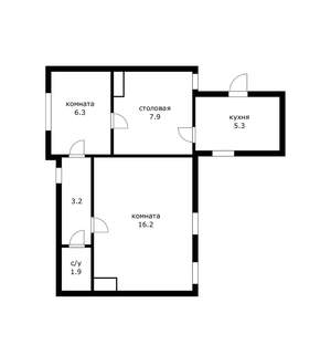 2-к квартира, вторичка, 43м2, 1/1 этаж
