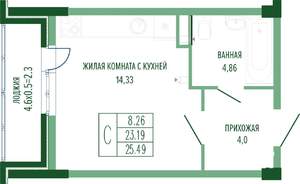 Студия квартира, вторичка, 26м2, 1/4 этаж