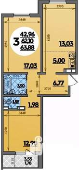 3-к квартира, вторичка, 64м2, 4/8 этаж