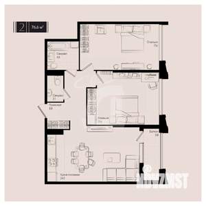 2-к квартира, вторичка, 77м2, 15/19 этаж