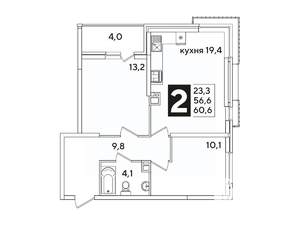 2-к квартира, вторичка, 61м2, 4/16 этаж