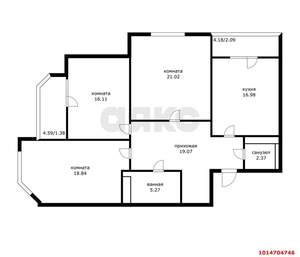 3-к квартира, вторичка, 100м2, 9/19 этаж