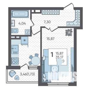 1-к квартира, вторичка, 38м2, 6/18 этаж